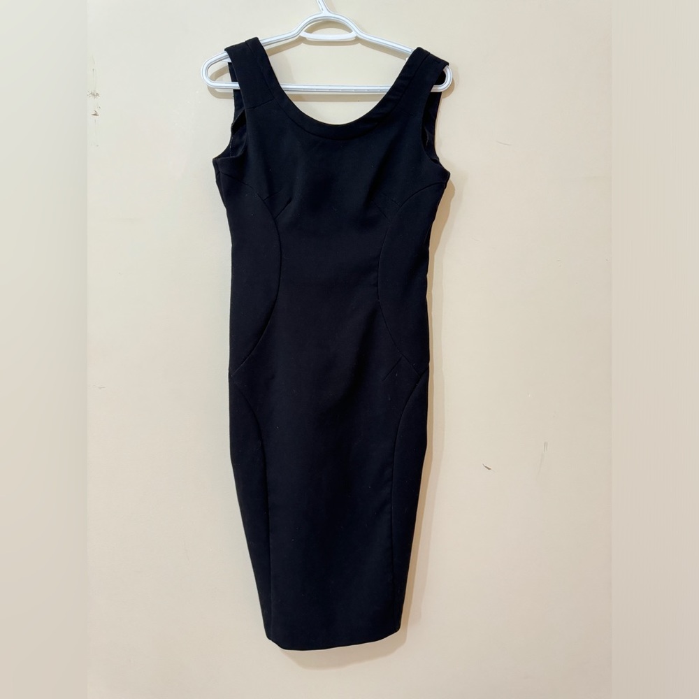 Zara Basic Black fitted Midi Dress